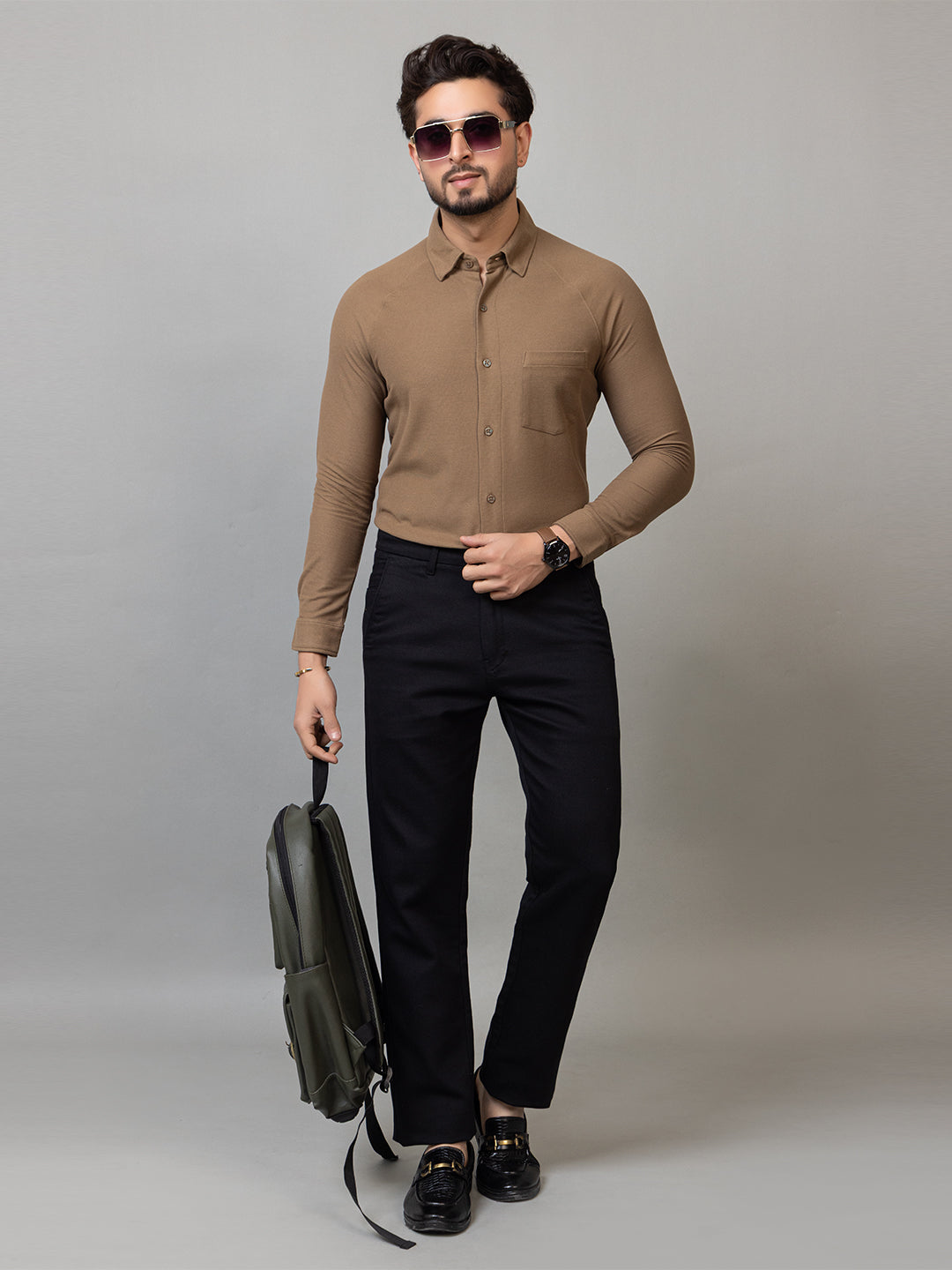 Vintage Teak full sleeve honeycomb knit shirt for men by HABEAS, view 2