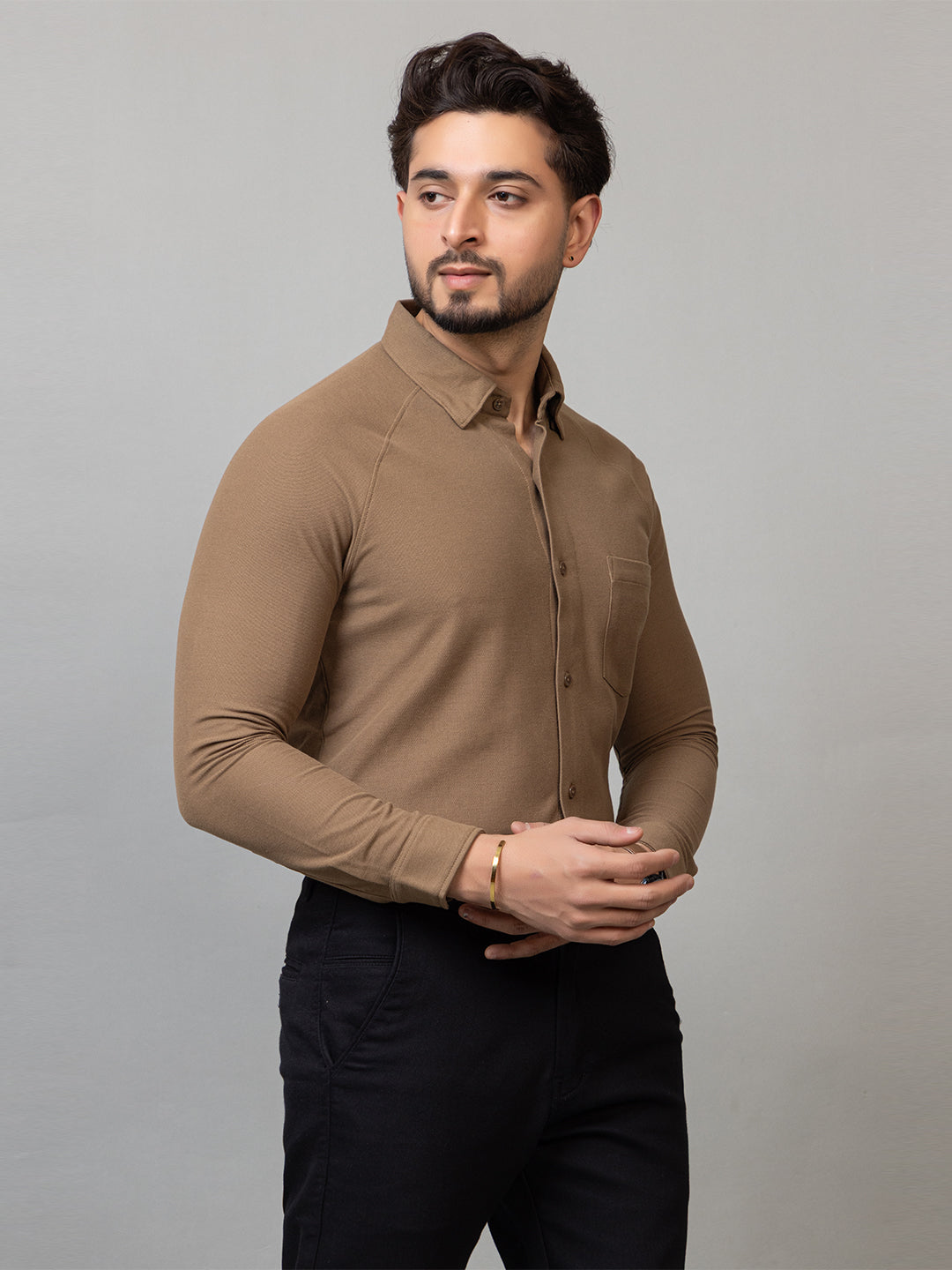 Vintage Teak full sleeve honeycomb knit shirt for men by HABEAS, view 5