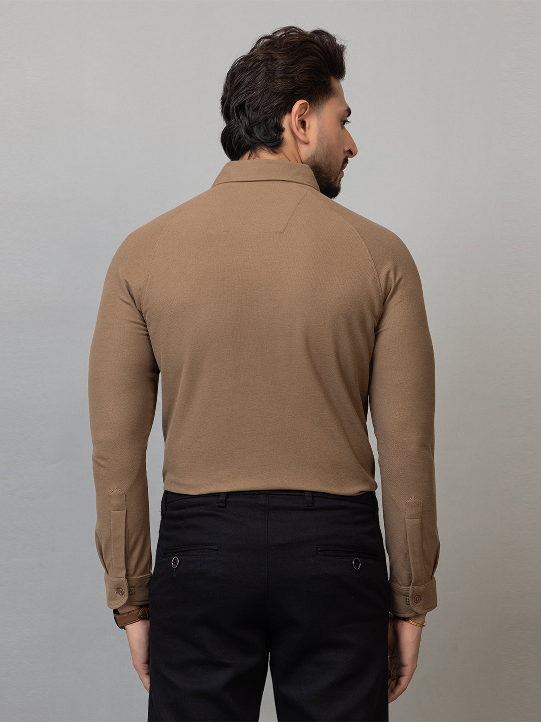 Vintage Teak full sleeve honeycomb knit shirt for men by HABEAS, view 6