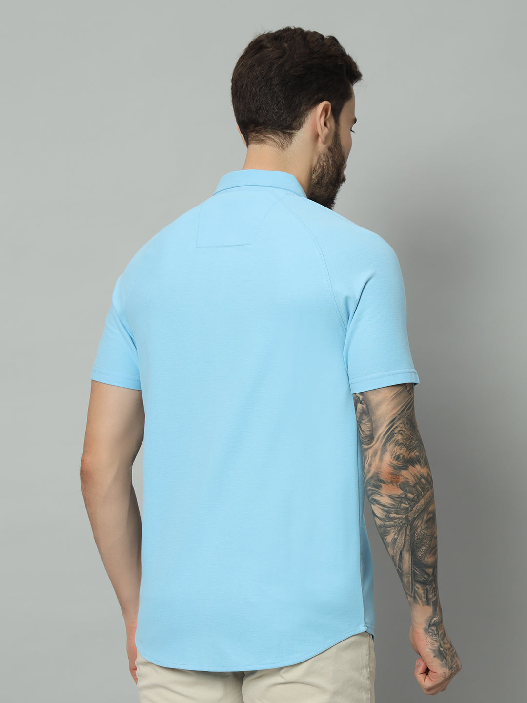 Powder Blue half sleeve honeycomb knit shirt for men by HABEAS, view 6