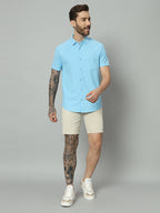 Powder Blue half sleeve honeycomb knit shirt for men by HABEAS, view 5