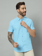 Powder Blue half sleeve honeycomb knit shirt for men by HABEAS, view 3
