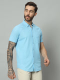 Powder Blue half sleeve honeycomb knit shirt for men by HABEAS, view 1