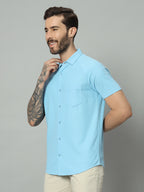 Powder Blue half sleeve honeycomb knit shirt for men by HABEAS, view 2
