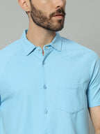 Powder Blue half sleeve honeycomb knit shirt for men by HABEAS, view 4