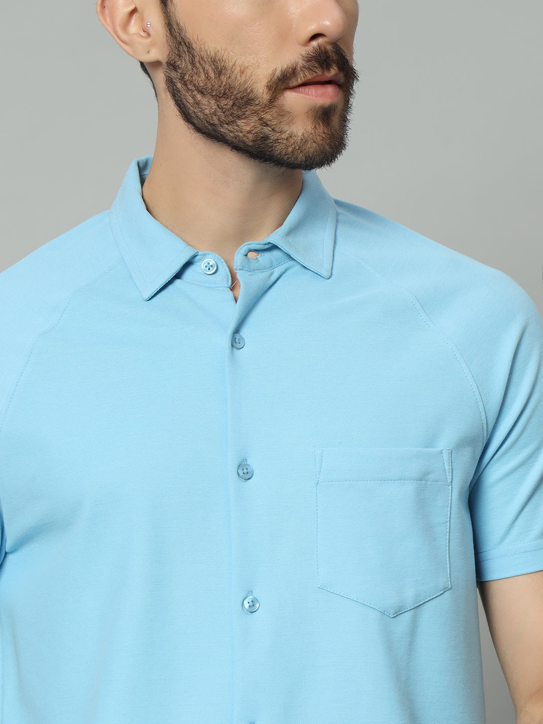 Powder Blue half sleeve honeycomb knit shirt for men by HABEAS, view 4