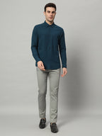 Timeless Teal full sleeve honeycomb knit shirt for men by HABEAS, view 4