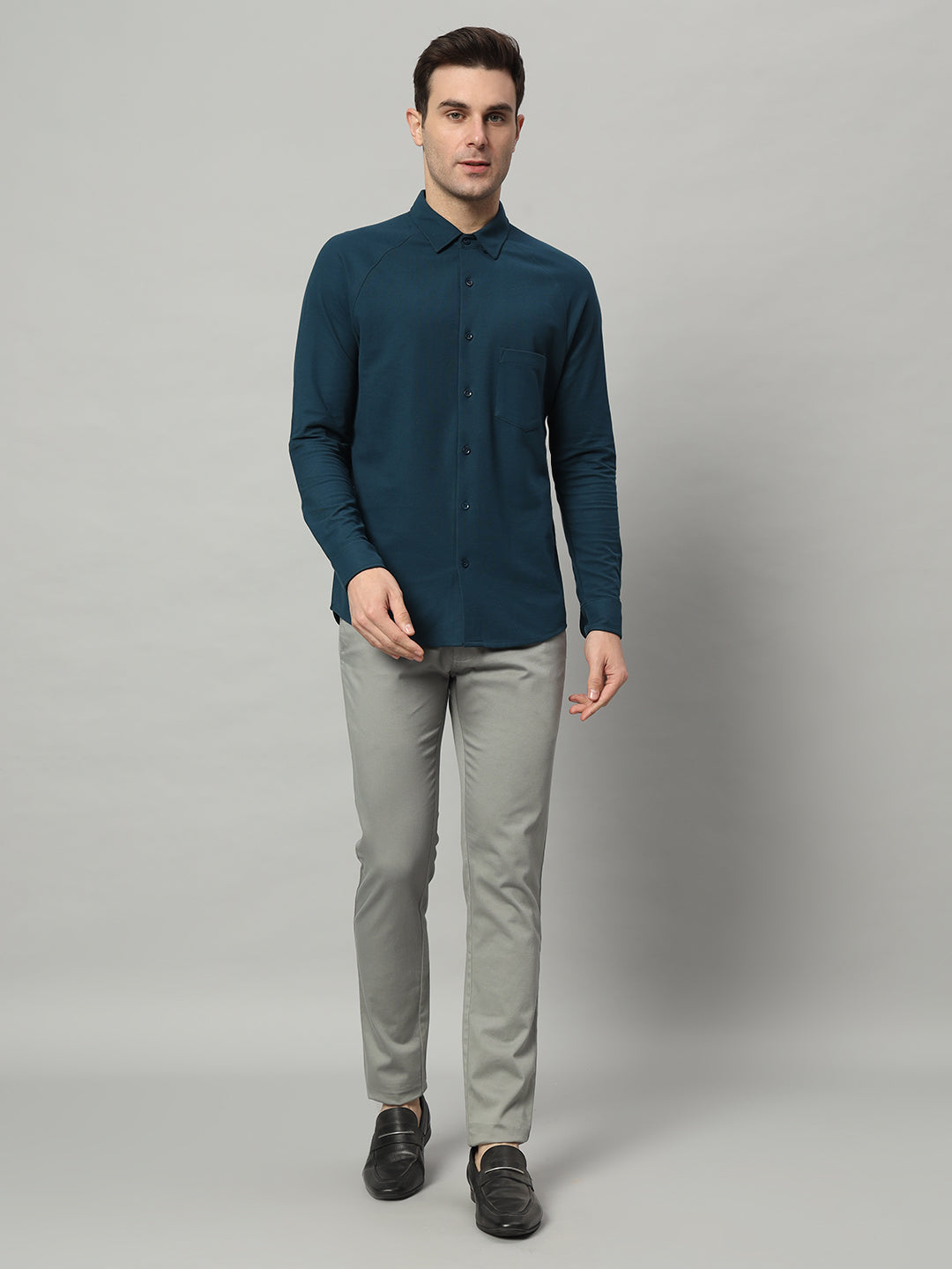 Timeless Teal full sleeve honeycomb knit shirt for men by HABEAS, view 4