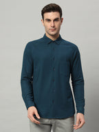 Timeless Teal full sleeve honeycomb knit shirt for men by HABEAS, view 2