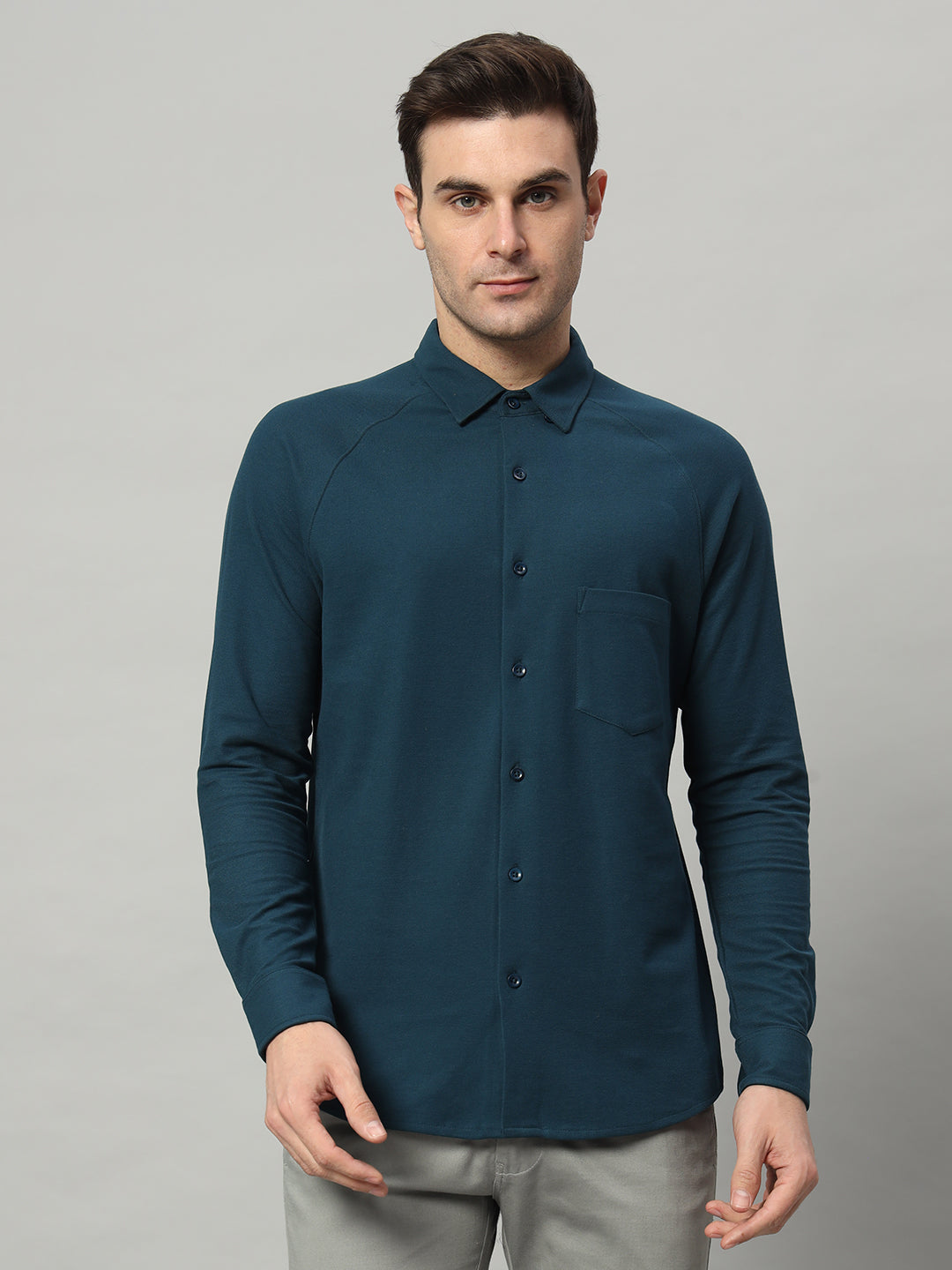 Timeless Teal full sleeve honeycomb knit shirt for men by HABEAS, view 2