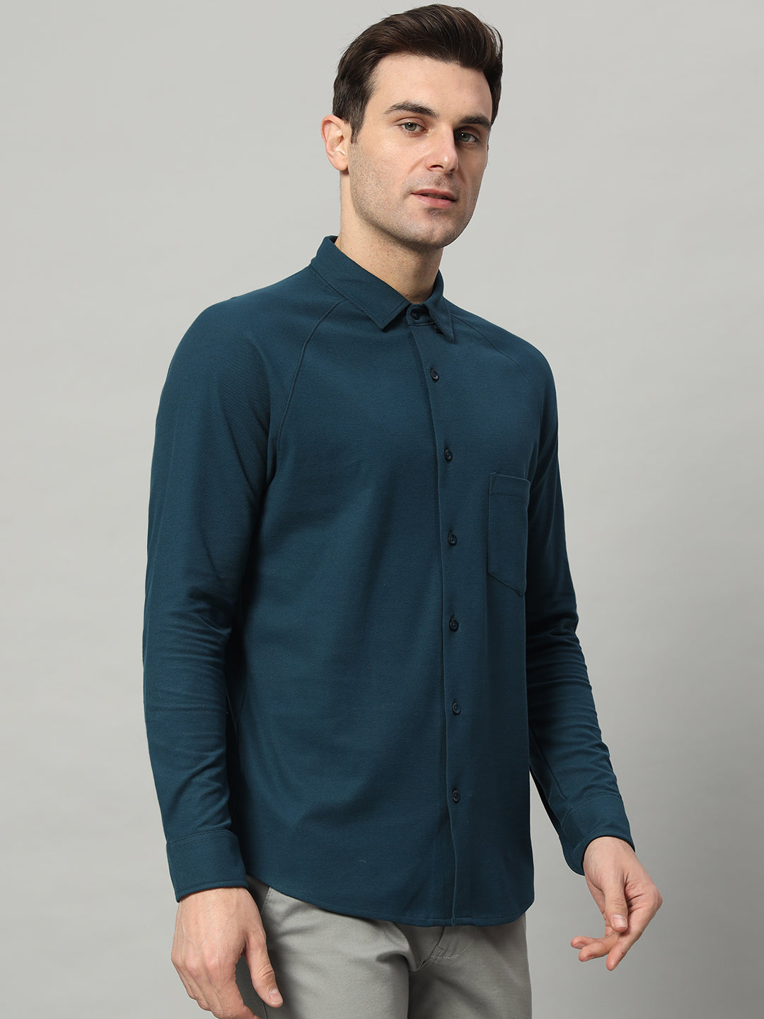 Timeless Teal full sleeve honeycomb knit shirt for men by HABEAS, view 3