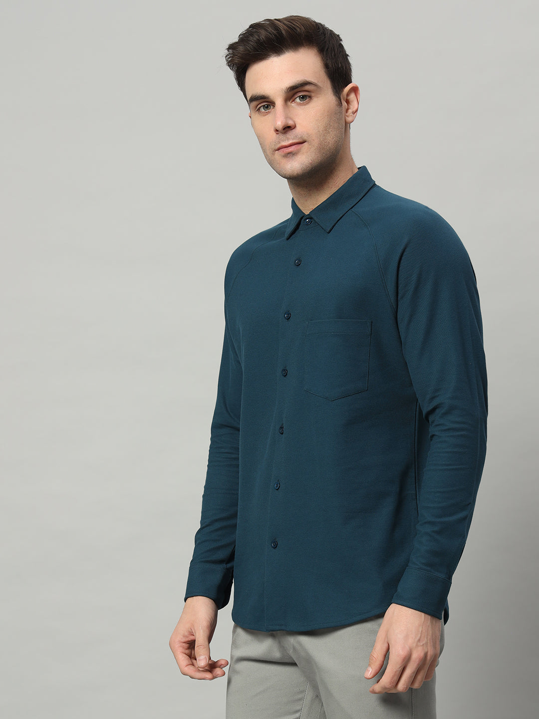Timeless Teal full sleeve honeycomb knit shirt for men by HABEAS, view 1