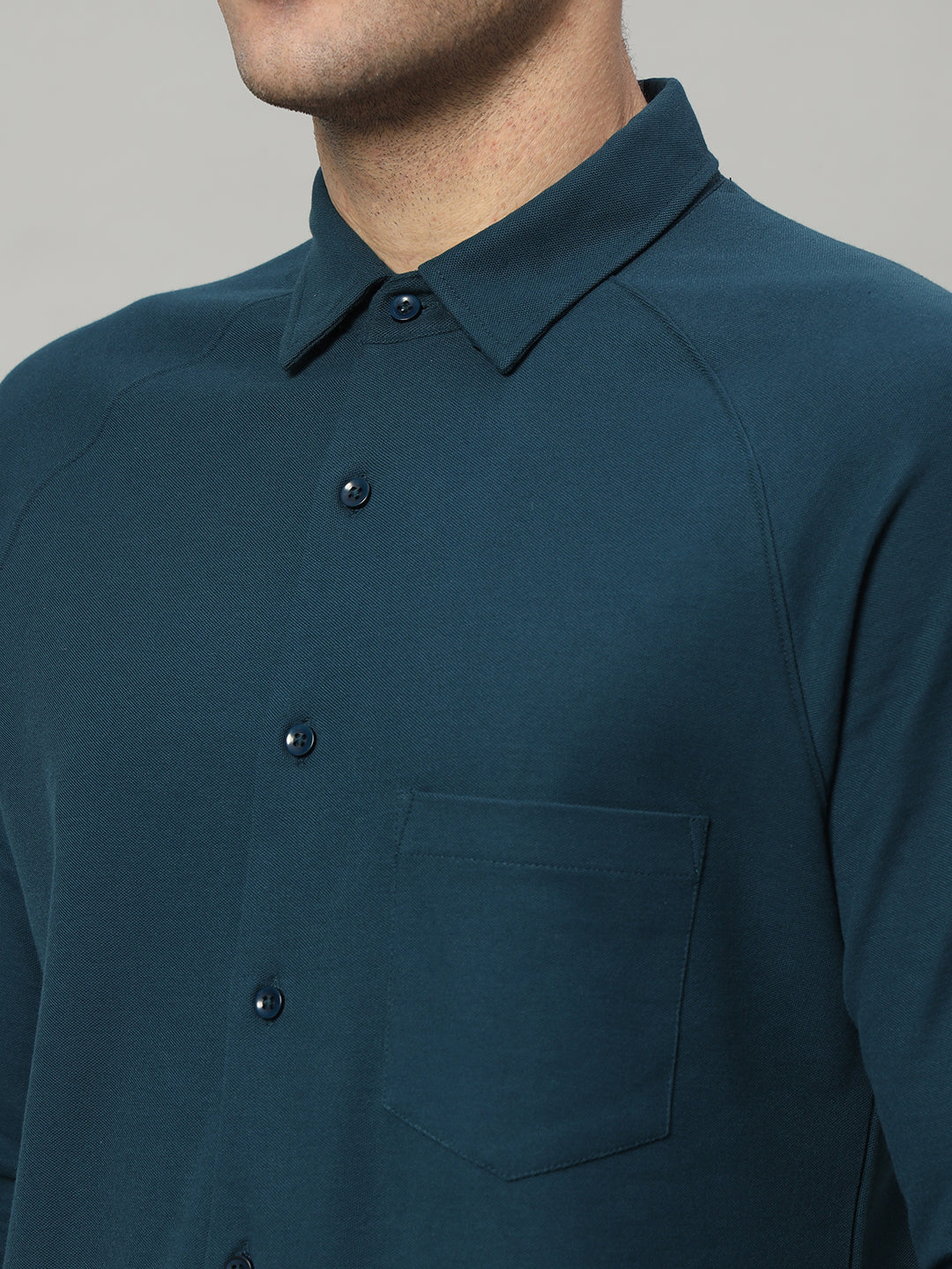 Timeless Teal full sleeve honeycomb knit shirt for men by HABEAS, view 5