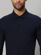Classic Navy full sleeve honeycomb knit shirt for men by HABEAS, view 3