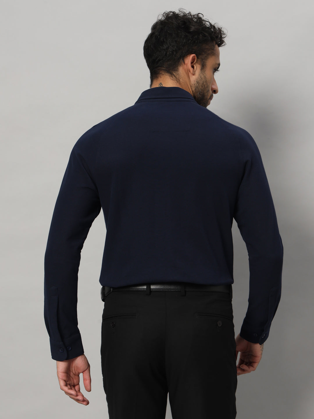 Classic Navy full sleeve honeycomb knit shirt for men by HABEAS, view 6