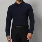 Classic Navy full sleeve honeycomb knit shirt for men by HABEAS, view 4