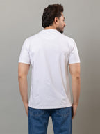 White mercerized cotton round neck t-shirt for men by HABEAS, view 5