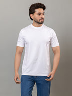 White mercerized cotton round neck t-shirt for men by HABEAS, view 1