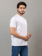 White mercerized cotton round neck t-shirt for men by HABEAS, view 4