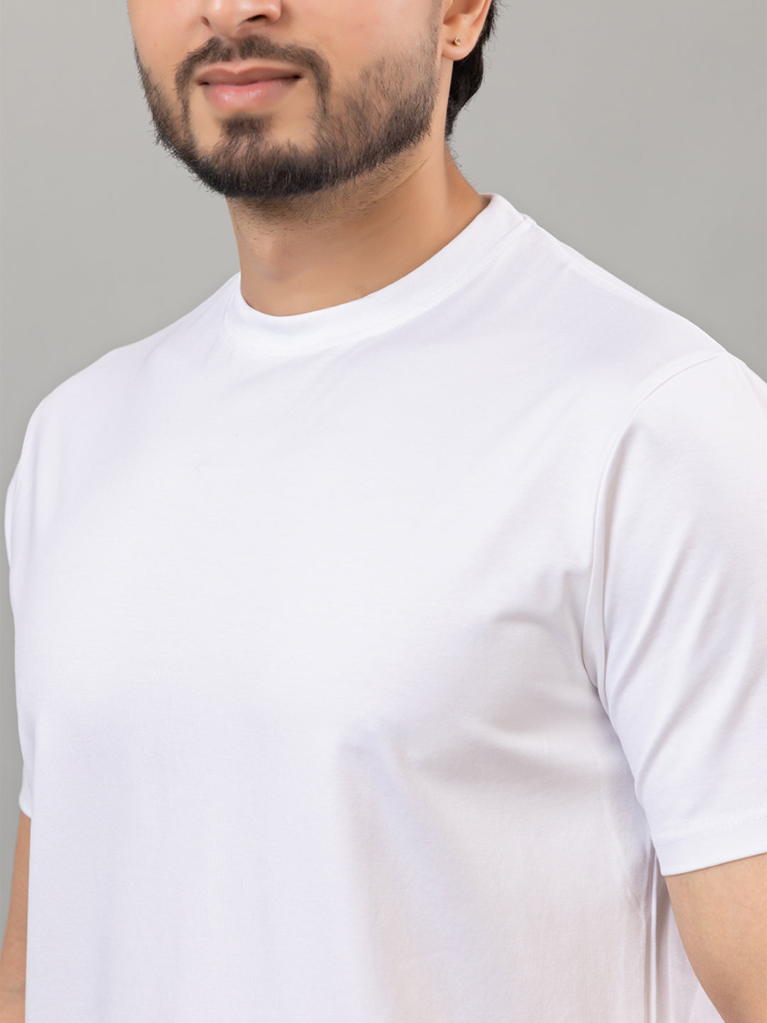White mercerized cotton round neck t-shirt for men by HABEAS, view 6