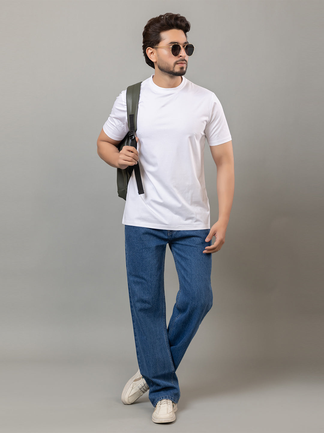 White mercerized cotton round neck t-shirt for men by HABEAS, view 2