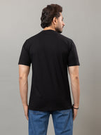 Black mercerized cotton round neck t-shirt for men by HABEAS, view 5