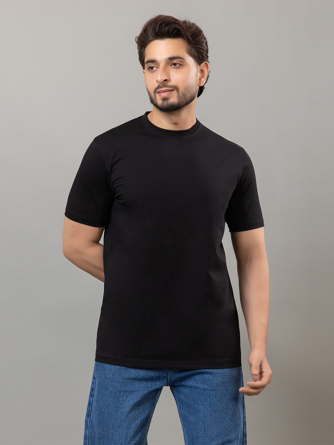 🎁 Mercerized Round Neck T-shirt - Black - L