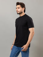 Black mercerized cotton round neck t-shirt for men by HABEAS, view 3