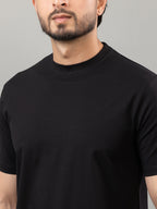 Black mercerized cotton round neck t-shirt for men by HABEAS, view 6