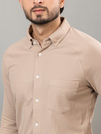 Witty Beige full sleeve honeycomb knit shirt for men by HABEAS, view 5