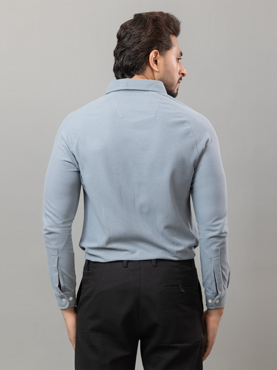 Slate Gray full sleeve honeycomb knit shirt for men by HABEAS, view 6