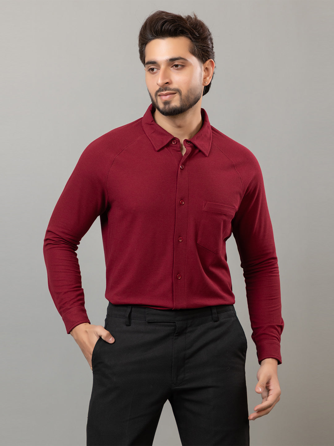 Magic Maroon full sleeve honeycomb knit shirt for men by HABEAS, view 1