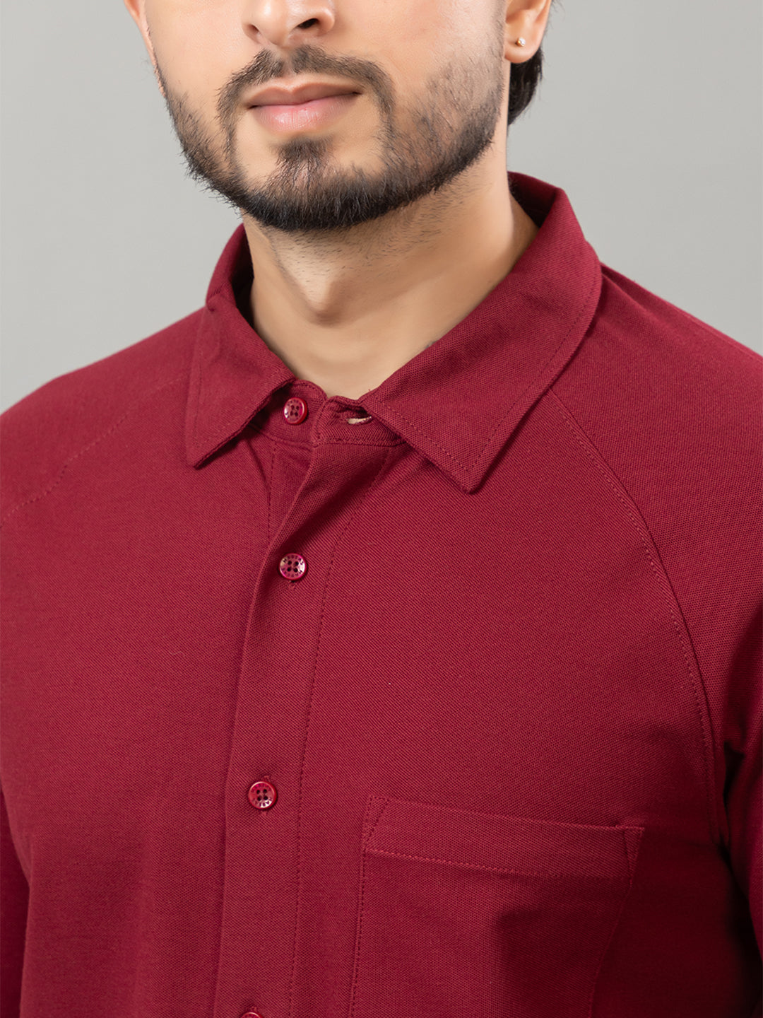 Magic Maroon full sleeve honeycomb knit shirt for men by HABEAS, view 5