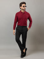 Magic Maroon full sleeve honeycomb knit shirt for men by HABEAS, view 2