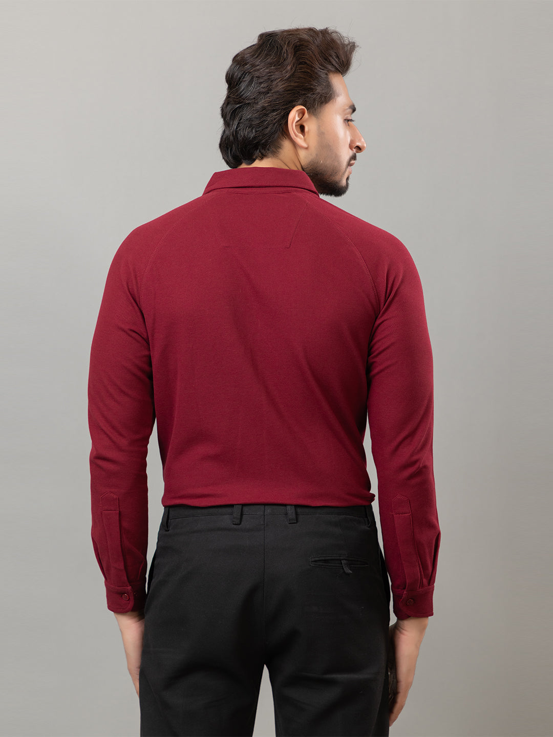 Magic Maroon full sleeve honeycomb knit shirt for men by HABEAS, view 6