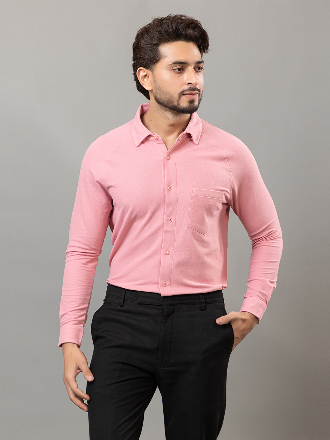 Salmon Pink full sleeve honeycomb knit shirt for men by HABEAS, view 1