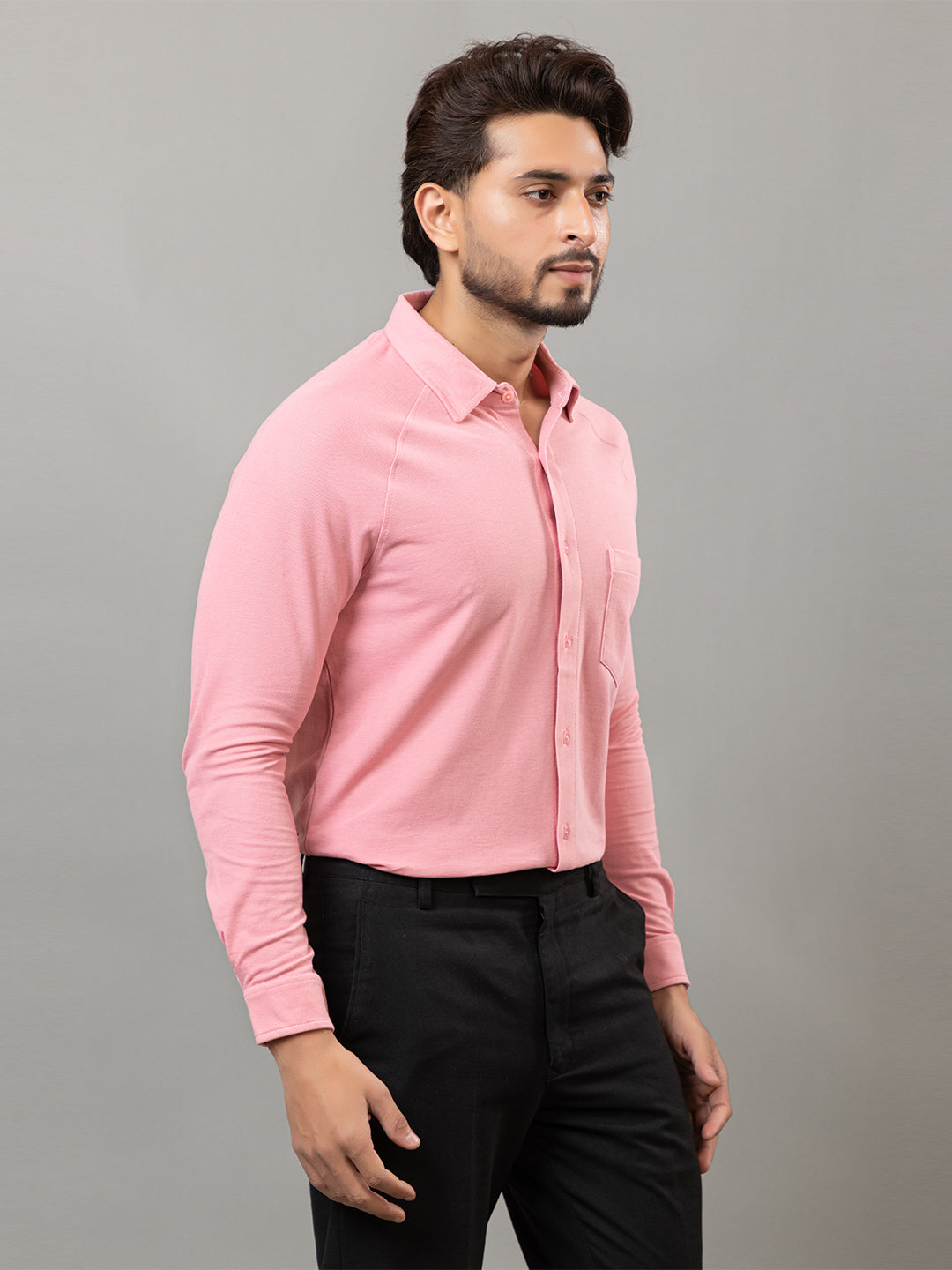 Salmon Pink full sleeve honeycomb knit shirt for men by HABEAS, view 4