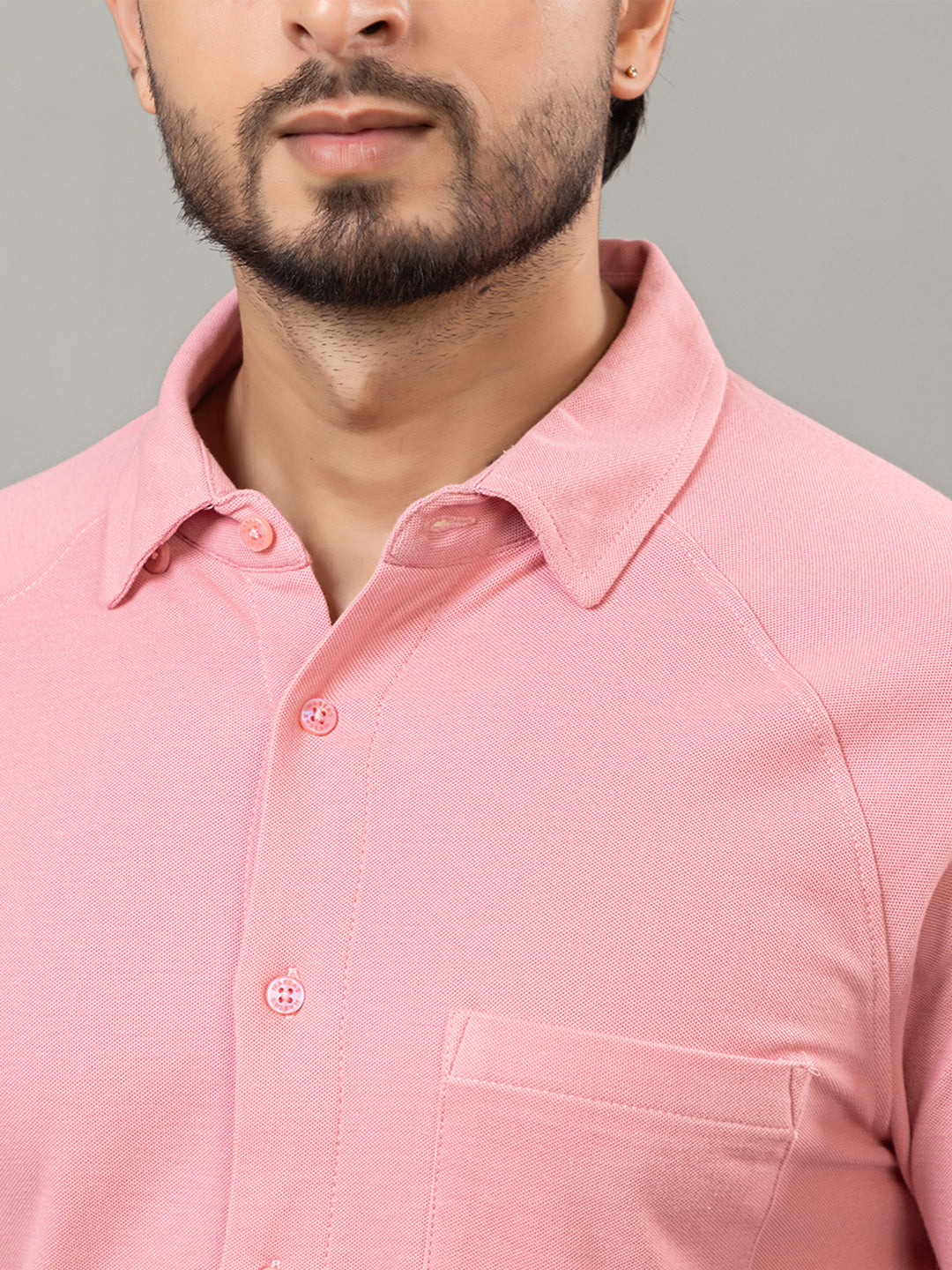 Salmon Pink full sleeve honeycomb knit shirt for men by HABEAS, view 5