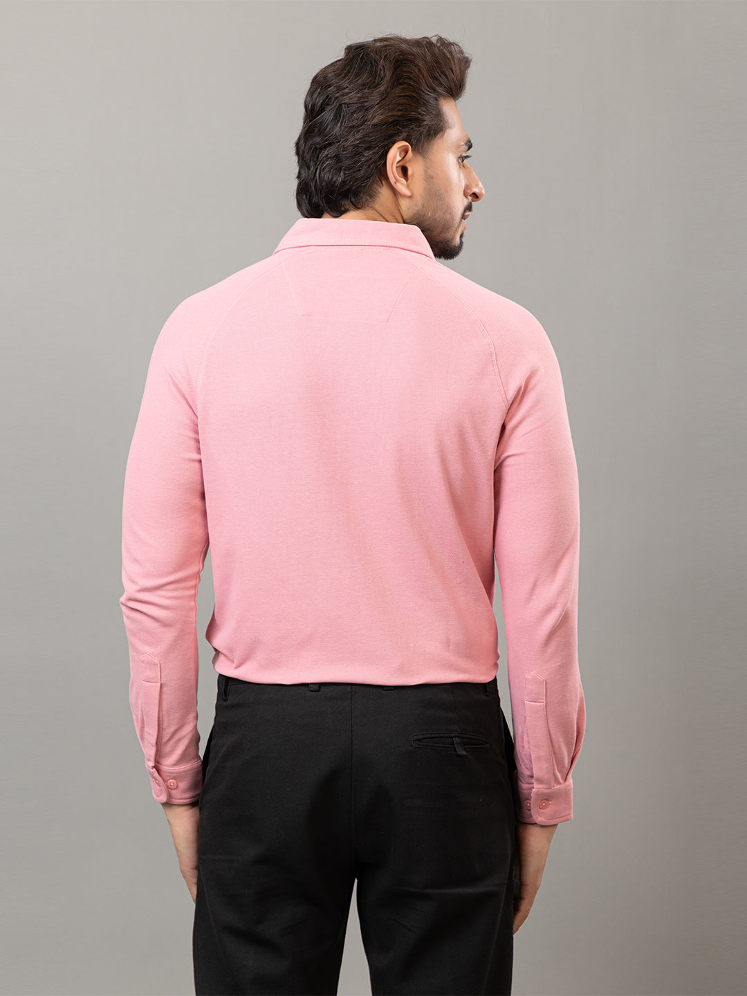 Salmon Pink full sleeve honeycomb knit shirt for men by HABEAS, view 6