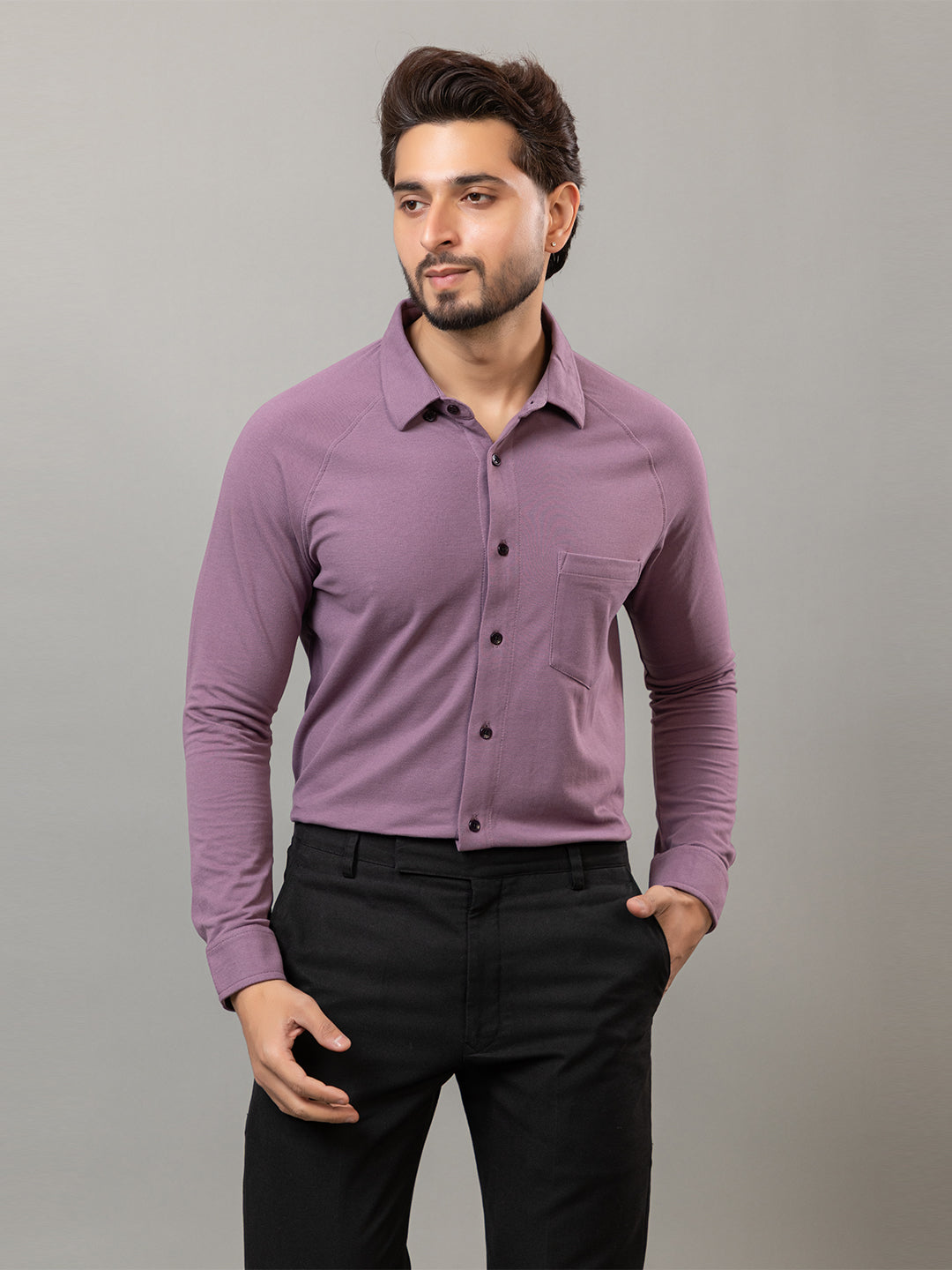 Dynamic Purple full sleeve honeycomb knit shirt for men by HABEAS, view 1
