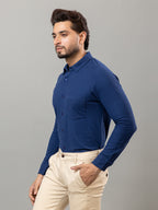 Denim Blue full sleeve honeycomb knit shirt for men by HABEAS, view 3
