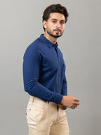 Denim Blue full sleeve honeycomb knit shirt for men by HABEAS, view 4