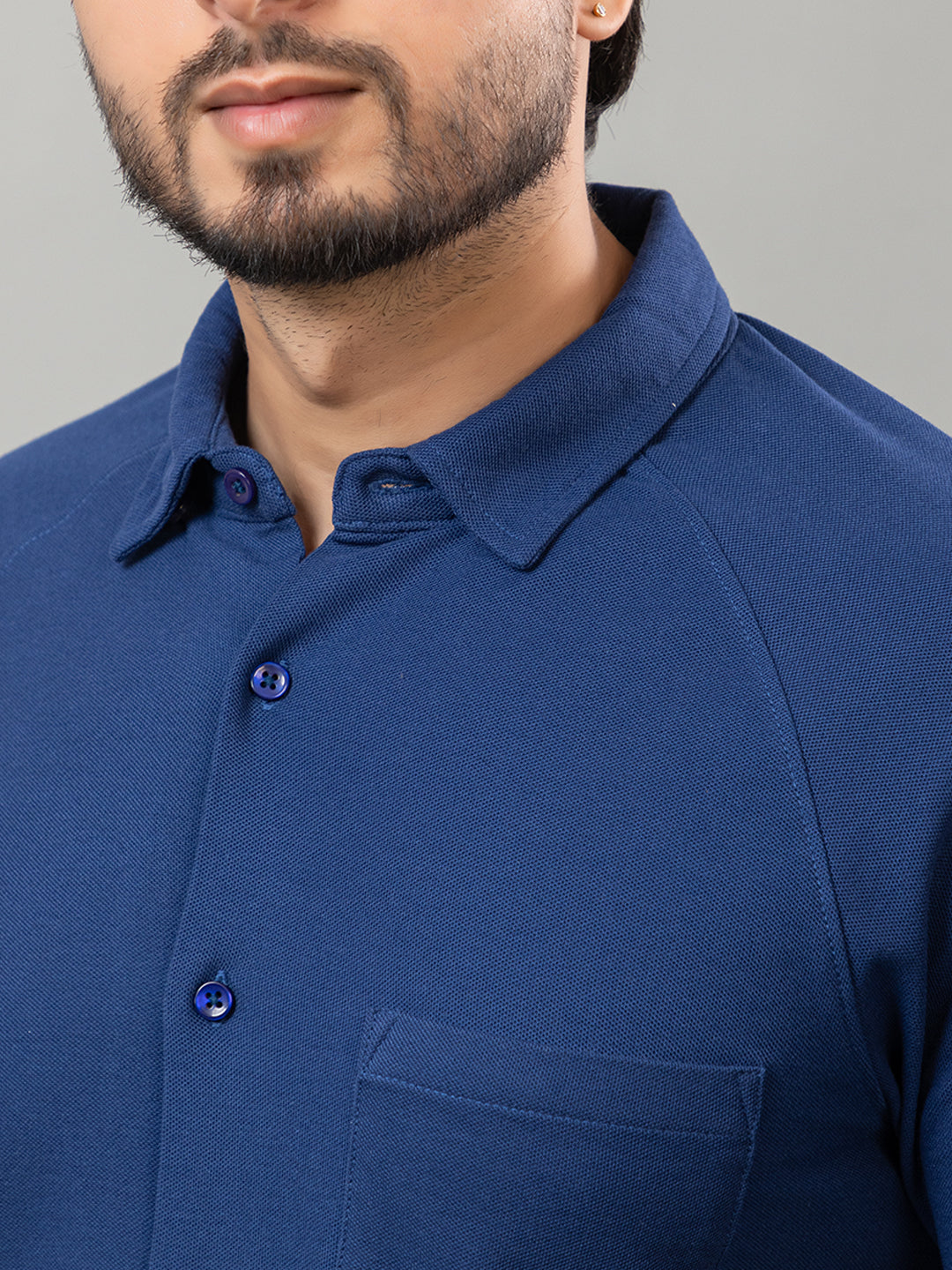 Denim Blue full sleeve honeycomb knit shirt for men by HABEAS, view 5