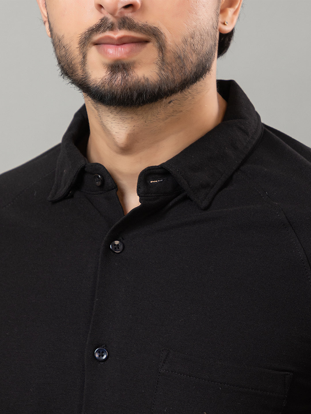 Elegant Black full sleeve honeycomb knit shirt for men by HABEAS, view 5