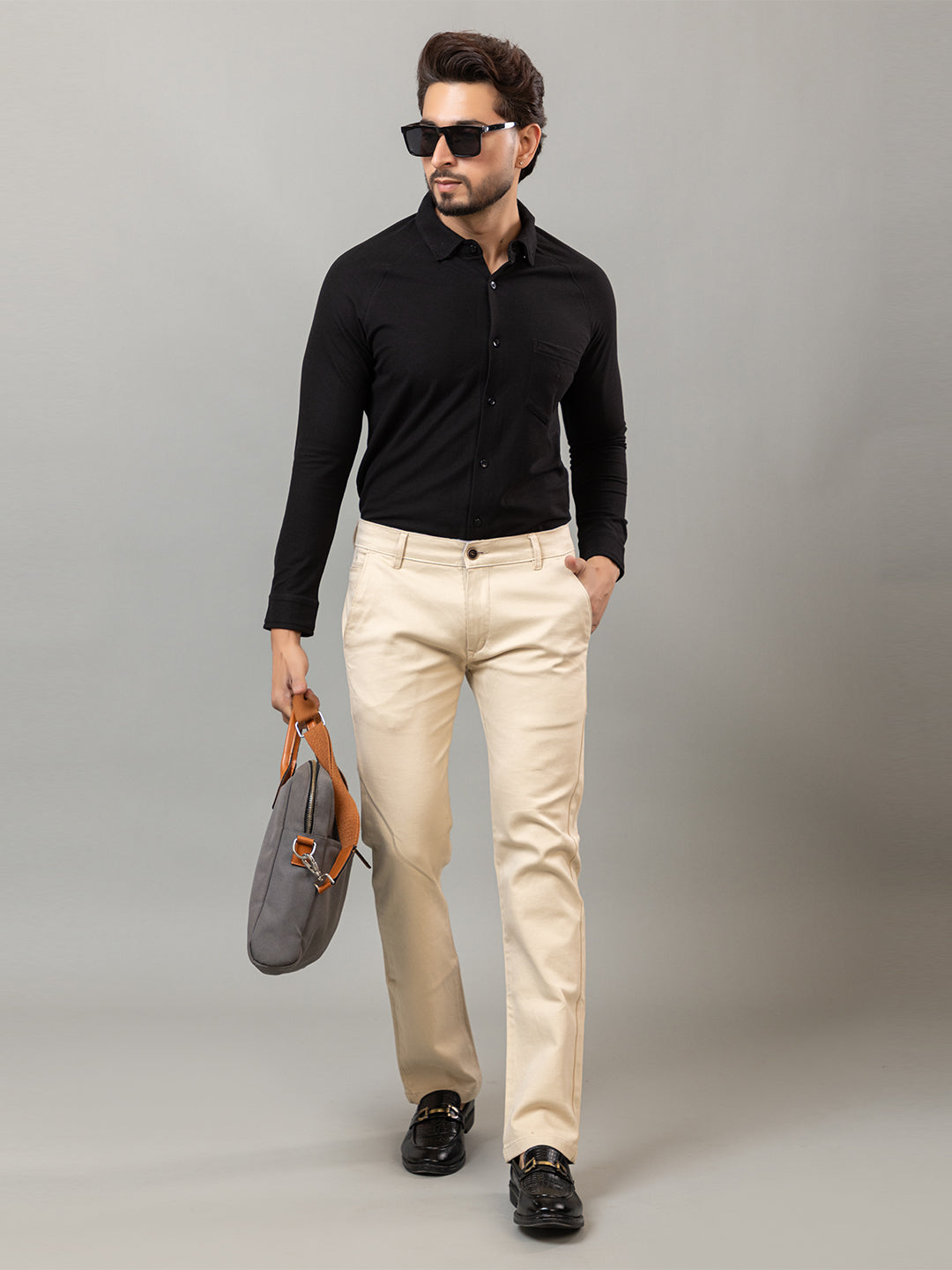 Elegant Black full sleeve honeycomb knit shirt for men by HABEAS, view 2