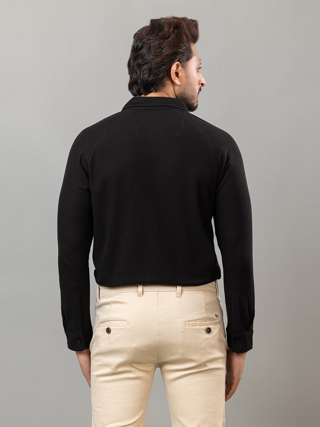 Elegant Black full sleeve honeycomb knit shirt for men by HABEAS, view 6