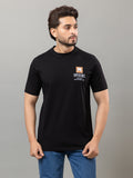 Black printed mercerized cotton round neck t-shirt for men by HABEAS, view 1