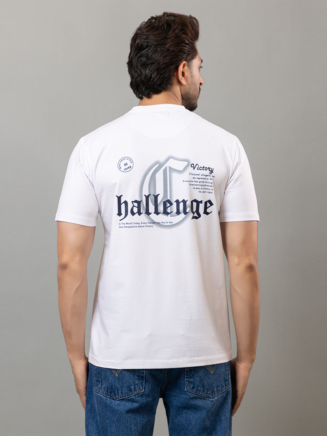 White printed mercerized cotton round neck t-shirt for men by HABEAS, view 5