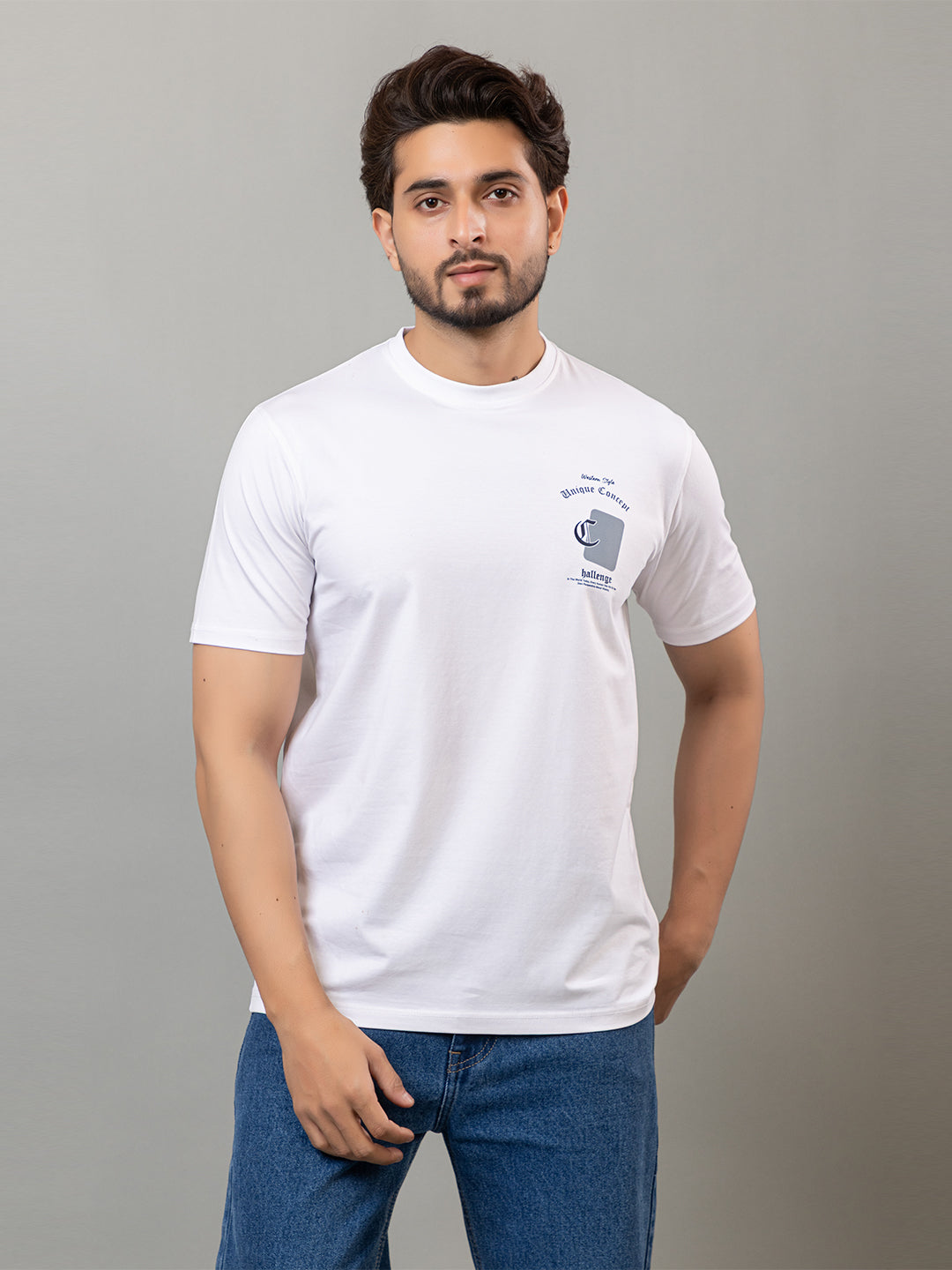 Mercerized Round Neck Printed T-shirt - White