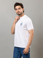 White printed mercerized cotton round neck t-shirt for men by HABEAS, view 4
